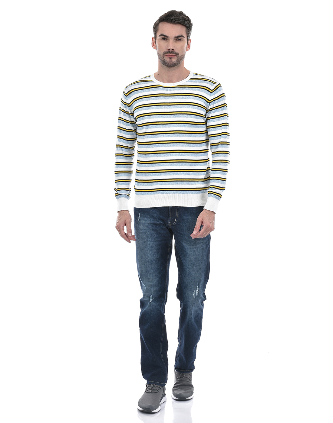 Numero Uno Men Striped White Sweater